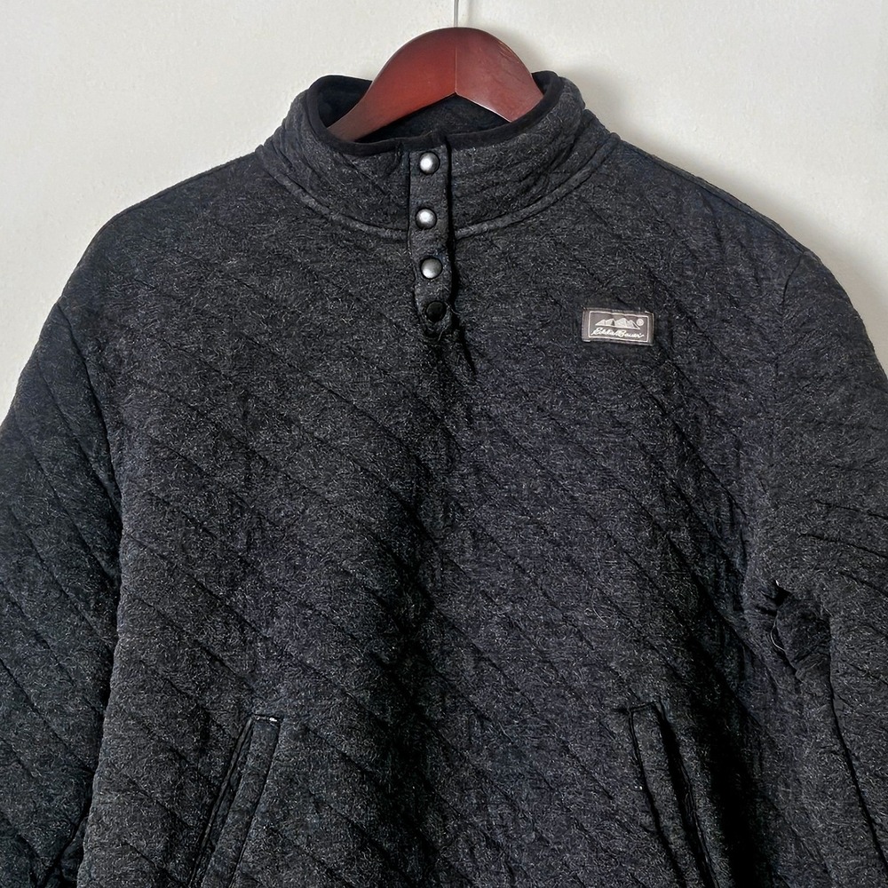 Eddie Bauer Charcoal Gray Quilted Snap Pullover Sweatshirt Sz XL Cozy Gorpcore - Picture 3 of 9